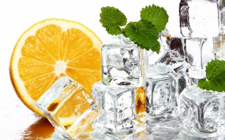 Ice and Lemon - ice, water, lemon, mint