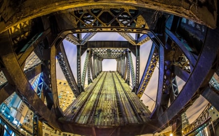 kinzie st. railroad bridge in chicago tilted open - tilted, tracks, railroad, bridge