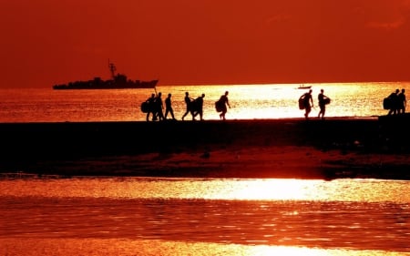 Enjoy the sunset - nature, silhouette, people, sunset, boat