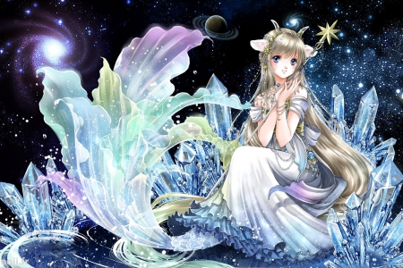 Capricornus - anime, capricorn, elegant, divine, female, dress, tail, long hair, gorgeous, horn, hd, anime girl, beautiful, hot, girl, beauty, fantasy, horoscope, angelic, cute, sexy, fantasy girl