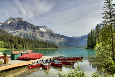 * Harbor canoe on the lake * - nature, lake, harbor, mountains, sky, canoe