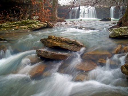 Waterfall River - nature, forest, flowing, river, water, waterfalls, rocks