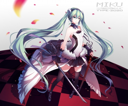 Hatsune Miku - pretty, vocaloid, miku, katana, beauty, hatsune