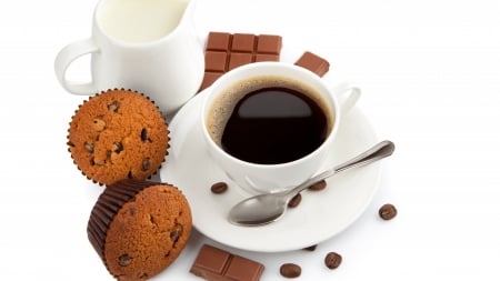 Coffee and Chocolates :) - coffee cup, coffee, chocolates, muffins