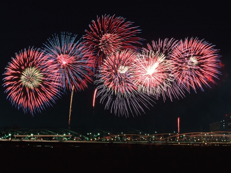 Hanabi - japan, city, night, fireworks, hanabi, japanese