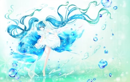 MelonSoda Rain - pretty, anime, vocaloid, twin tail, female, miku hatsune, twintail, dress, long hair, blue hair, hd, nice, twin tails, gown, anime girl, water, twintails, beautiful, girl, beauty, lovely, sweet, ir, miku, underwater, bubbles, aqua hair, hatsune, vocaloids, hartsune miku