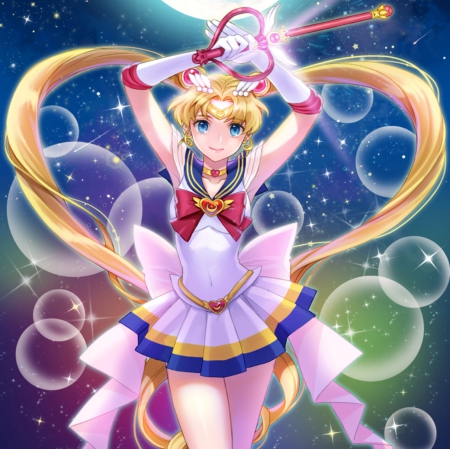 Sailor Moon - princess serenity, anime girl, blond hair, blonde hair, ribbon, tsukino usagi, long hair, usagi tsukino, beautiful, sweet, serena, dress, nice, beauty, female, wand, usagi, blond, twintail, tsukino, pretty, anime, twin tail, girl, twintails, magical girl, lovely, rod, staff, bubble, serenity, sailor moon, ess, twin tails, weapon, sailormoon, blonde