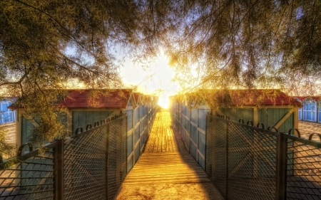 storage modules on on a boardwalk hdr - subshine, hdr, storage, boardwalk, fence, modules