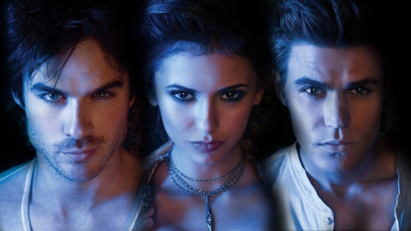 Vampire Diaries (2009-) - Vampire Diaries, actor, Nina Dobrev, tv series, girl, Elena, man, Stefan, actress, fantasy, woman, Ian Somerhalder, Damon, Paul Wesley