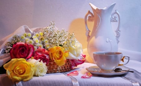 * Roses and tea * - tea, drink, flowers, roses