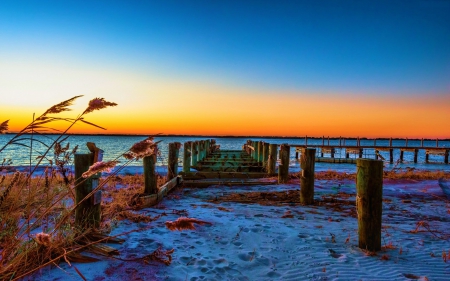 Sunset at Sea - sky, water, beach, sun, colors