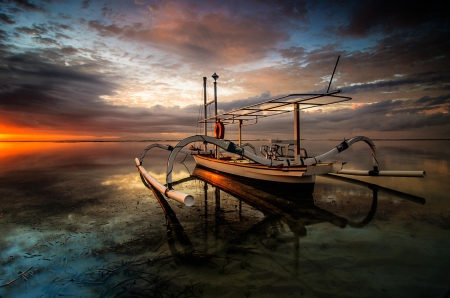 Sunset - ocean seascape, clouds, boats, sunset, nature, sea, sky, ocean view