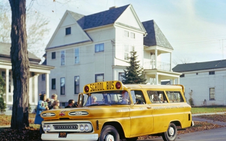 School Bus - cars, chevrolet, people, other