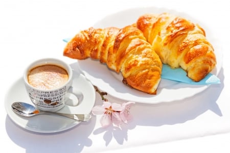 ♥Breakfast♥ - cup, breakfast, croissant, coffee