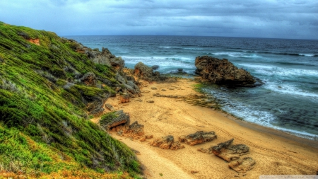 lovely hidden beach hdr - dunes, beach, tocks, sea, hdr, grass