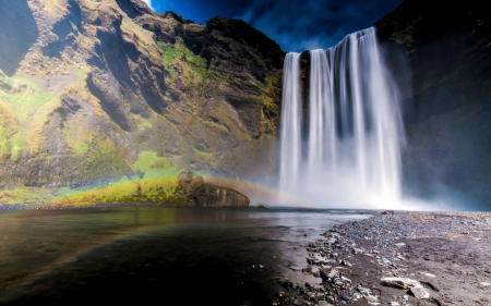 Skogafoss, Iceland - nature, rainbow, iceland, waterfall