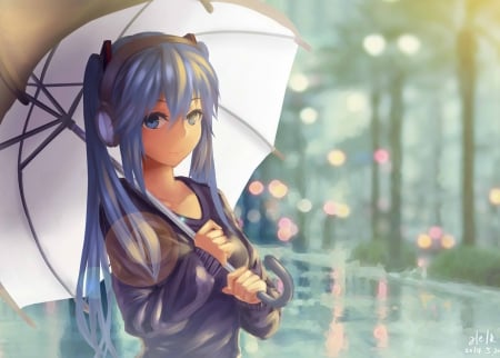 Hatsune Miku - pretty, anime, vocaloid, twin tail, female, miku hatsune, twintail, scene, hatsune miku, long hair, umbrella, nice, twin tails, anime girl, twintails, beautiful, girl, beauty, lovely, sweet, miku, hatsune, vocaloids