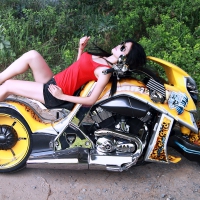 Model on a Harley Davidson