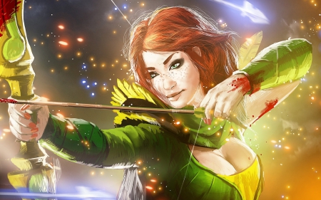 Windrunner - game, yellow, archer, girl, dota2, fantasy, redhead, windrunner, green, woman, valve, art