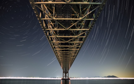 Pearl Bridge - kobe, japan, night, japanese, sea, akashi, bridge