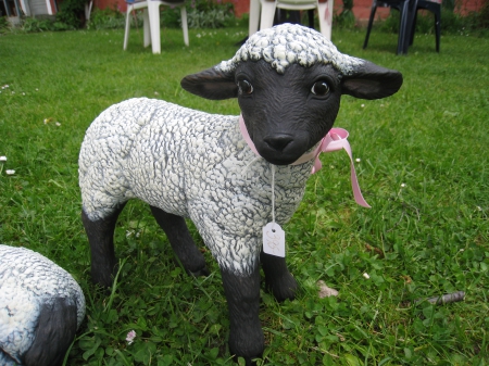 Little Sheep - sheep, garden, figure, chairs, grass, colors