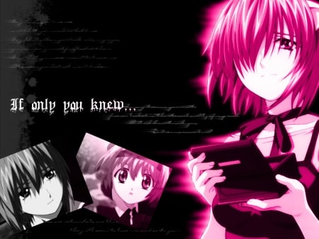 If Only You Knew... - music box, lucy, diclonius, anime, pink hair, elfen lied, black, short hair