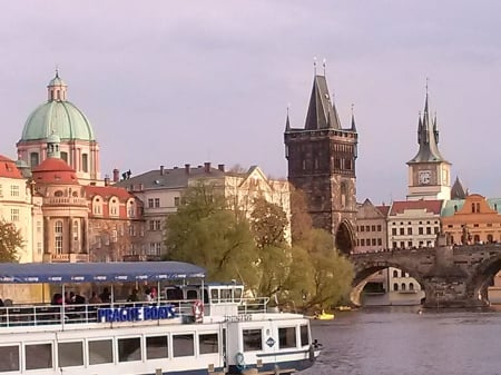 Prague - Prague, water, boat, Postcard, sea, architecture, river, picture, bridge