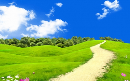 Beautiful landscape - sky, path, landscape, nature, green