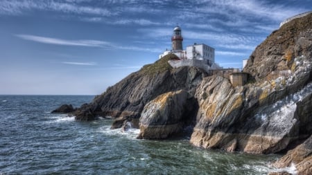 superb lighthouse on a cliff hdr - coast, lighthouse, hdr, cliffs, sea