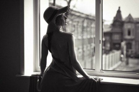 It's an opportunity that I don't wanna miss.. - elegant, window, girl, fashion, black and white