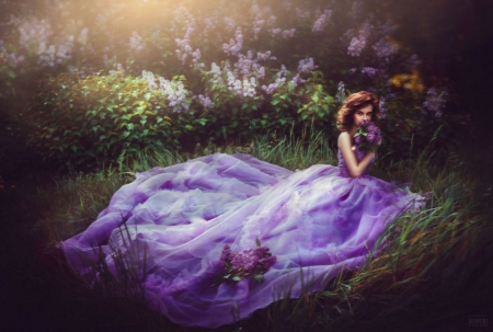 Beauty in Purple - flowers, purple dress, purple nature, garden, beauty, princess