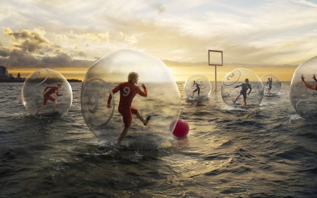 â™¥ - water, romain laurent, creative, fantasy, sport, situation, man, red, football, sea