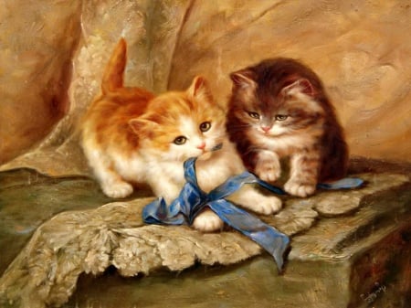 Kittens - adorable, kittens, playing, kitties, painting, art, cats, sweet, cute