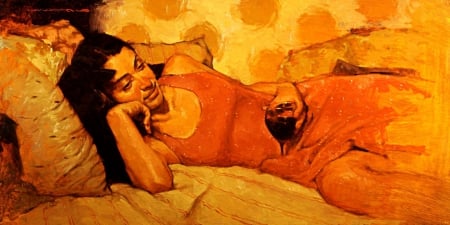 Joseph Lorusso_ Daydreaming - Girl, Paint, Dream, Colors, Wine, Painting, Art