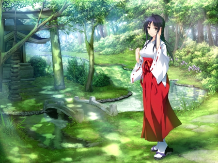 Izumi Wakoto - cg, game, garden, girl, maiden, miko, japanese