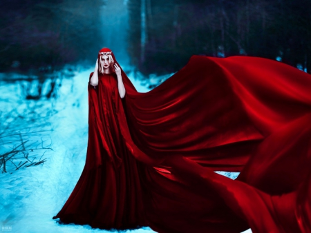 Red Beauty - red, winter, lady, beauty