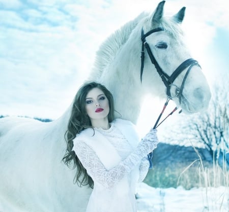 Winter Beauty - winter, lady, horse, model