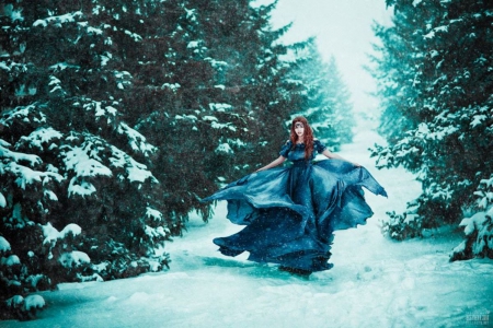 Blue lady - winter, lady, blue, model