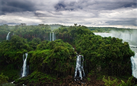 Waterfalls - water, trees, waterfall, clouds