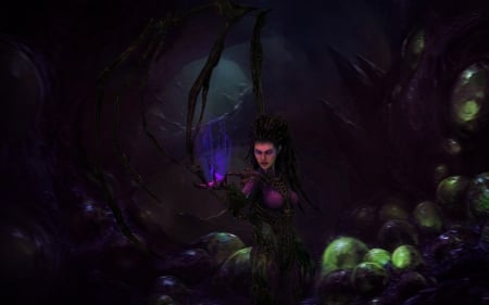 Sarah Kerrigan - game, girl, starcraft, dark, Sarah Kerrigan, black, fantasy, purple, woman, egg