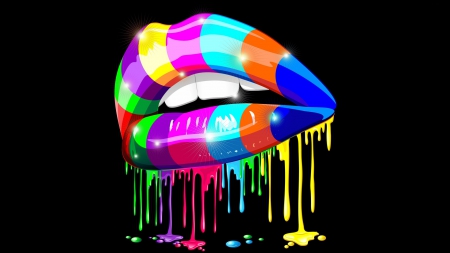 â™¥ - rainbow, lips, black, poster, mouth, yellow, red, blue, pink, orange, green