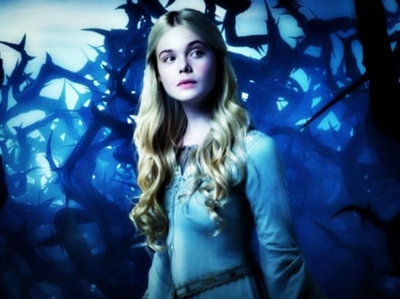 Elle Fanning as Aurora - actress, maleficent, blonde, elle fanning, girl, blue, aurora, fantasy, movie, disney