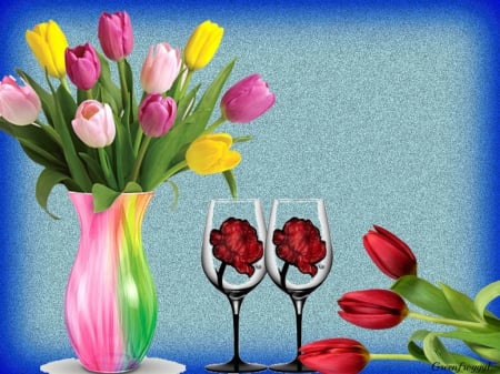 ROMANTIC - flowers, creation, glasses, abstract