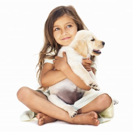 Happy Smiles - girl, puppy, adorable, dog, beautiful, blond, friendship