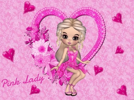 Pink Lady - Sitting, Pink, Heart, Lady