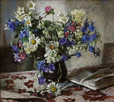 Painting - flowers, oil painting, painting, book