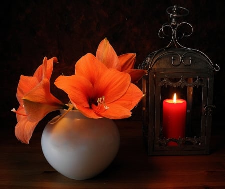 Still Life - candle, orange, flower, still life