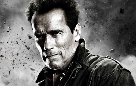 Arnold Schwarzenegger as Trench - white, trench, black, movie, actor, the expendables 2, arnold schwarzenegger, man