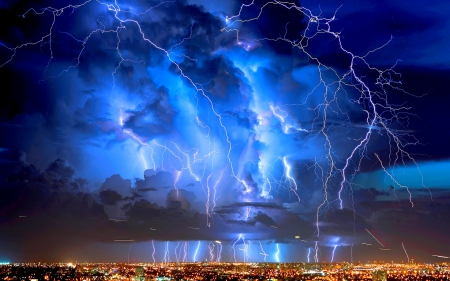 VIOLENT NATURE - multiple, nature, lake, city, reflection, lightning