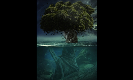 Alone in Depth - Digital art, Water, Tree, Underwater, Fantasy, Photomanipulation